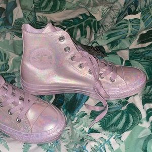 NWT White pearlescent converse oil slick white high tops